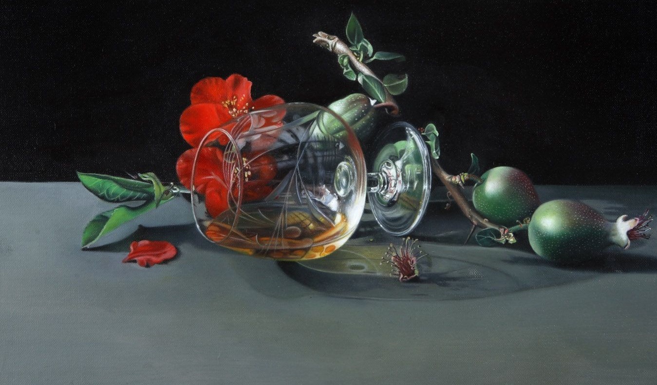 Cognac, 2011 – Still life oil painting on canvas, 24 x 38 cm – Ginny Page